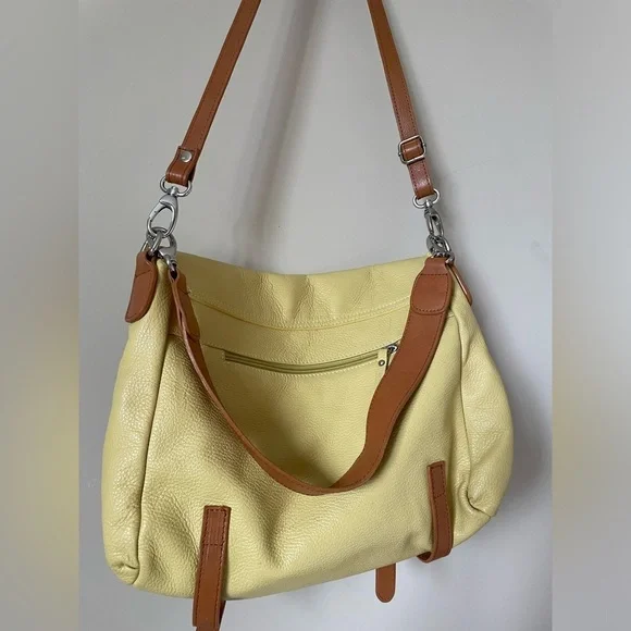 Valentina Large Vintage banana yellow and light brown Leather bag NWOT - Picture 4 of 4
